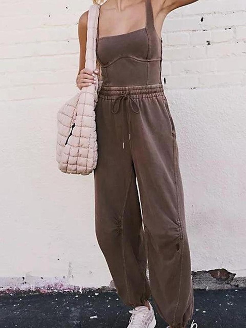Free People Brown Wide-Leg Track Jumpsuit